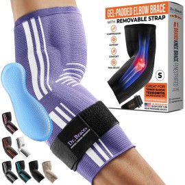 DR. BRACE Elite Elbow Brace Support, Breathable Elbow Compression Sleeve with Gel Pad for Golfer\'s, Tennis Elbow & Tendonitis Treatment & Pain Relief 2024 (Purple-White, Small)
