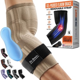 DR. BRACE Elite Elbow Brace Support, Breathable Elbow Compression Sleeve with Gel Pad for Golfer\'s, Tennis Elbow & Tendonitis Treatment & Pain Relief 2024 (Nude (Beige), Small)