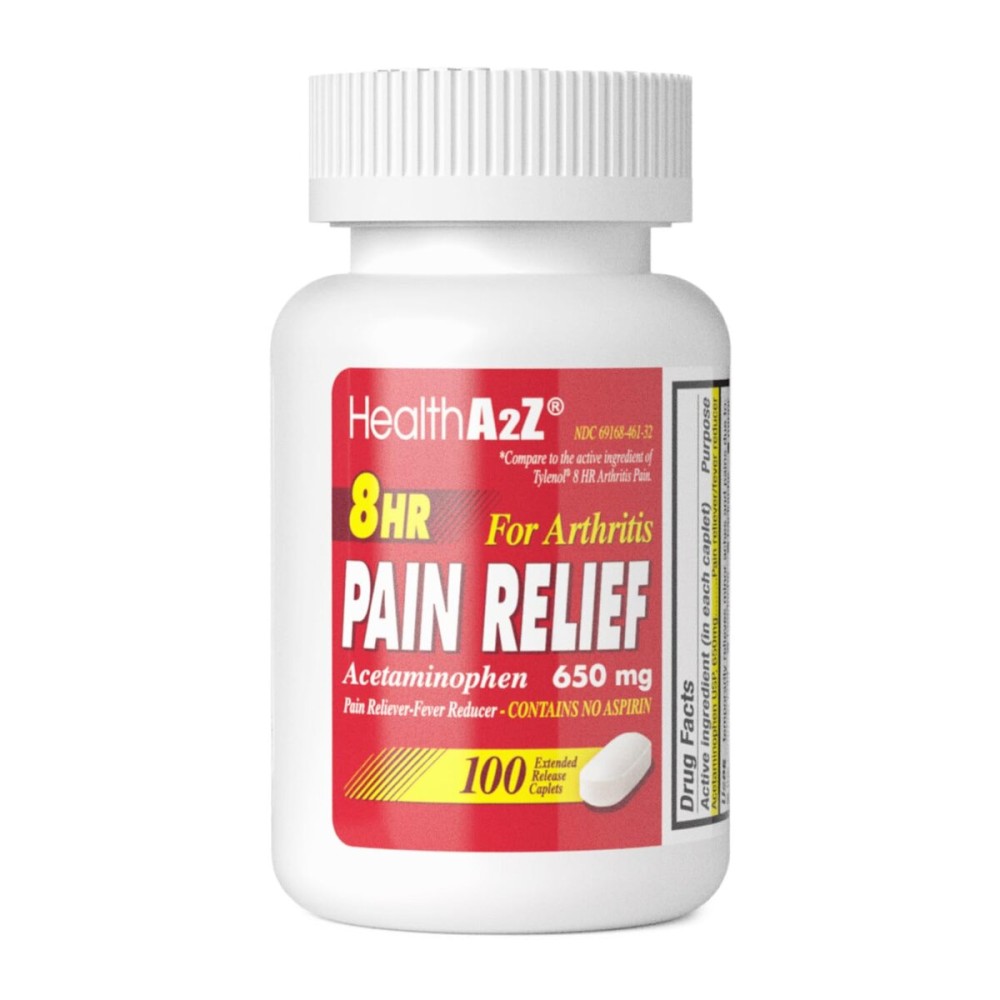 HealthA2Z Pain Relief Extended Release | Acetaminophen 650mg | 8 Hours | Arthiritis Pain | Pain Reliever - Fever Reducer | Contains no Aspirin (100 Count)