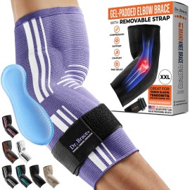 DR. BRACE Elite Elbow Brace Support, Breathable Elbow Compression Sleeve with Gel Pad for Golfer\'s, Tennis Elbow & Tendonitis Treatment & Pain Relief 2024 (Purple-White, XX-Large)