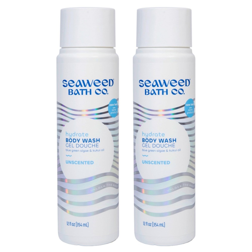 Seaweed Bath Co. Hydrate Body Wash - Unscented | Foaming Shower Gel Cleanser with Natural Ingredients | Fragrance Free and Gentle | Good For Sensitive Skin | 12 oz (Pack of 2)
