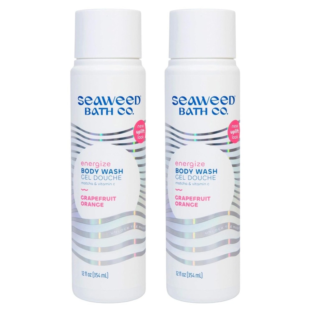 Seaweed Bath Co. Energize Body Wash - Grapefruit Orange | Foaming Shower Gel Cleanser with Natural Ingredients | Vegan, Paraben and Sulfate Free | For Women and Men | 12 oz (Pack of 2)