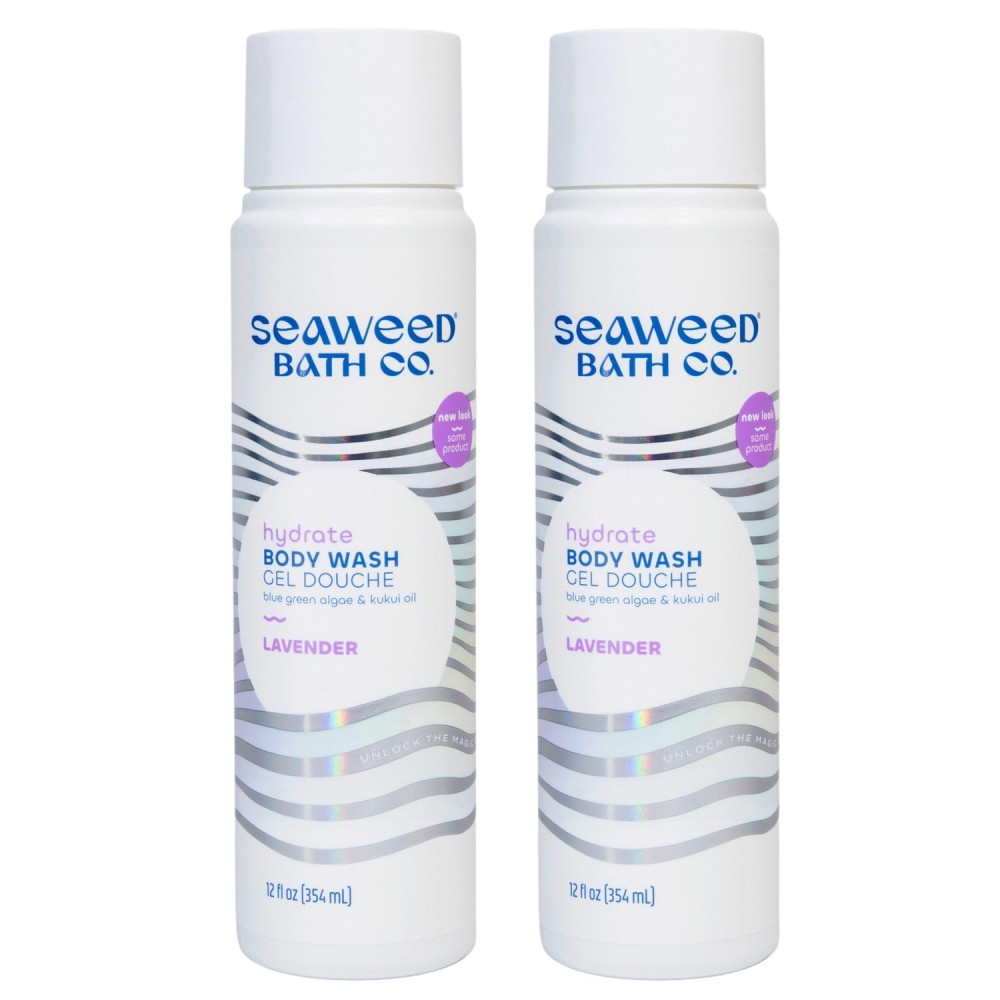 Seaweed Bath Co. Hydrate Body Wash - Lavender | Hydrating Foaming Cleanser with Soothing Natural Ingredients | Vegan, Paraben and Sulfate Free Shower Gel for Men and Women | 12 oz (Pack of 2)