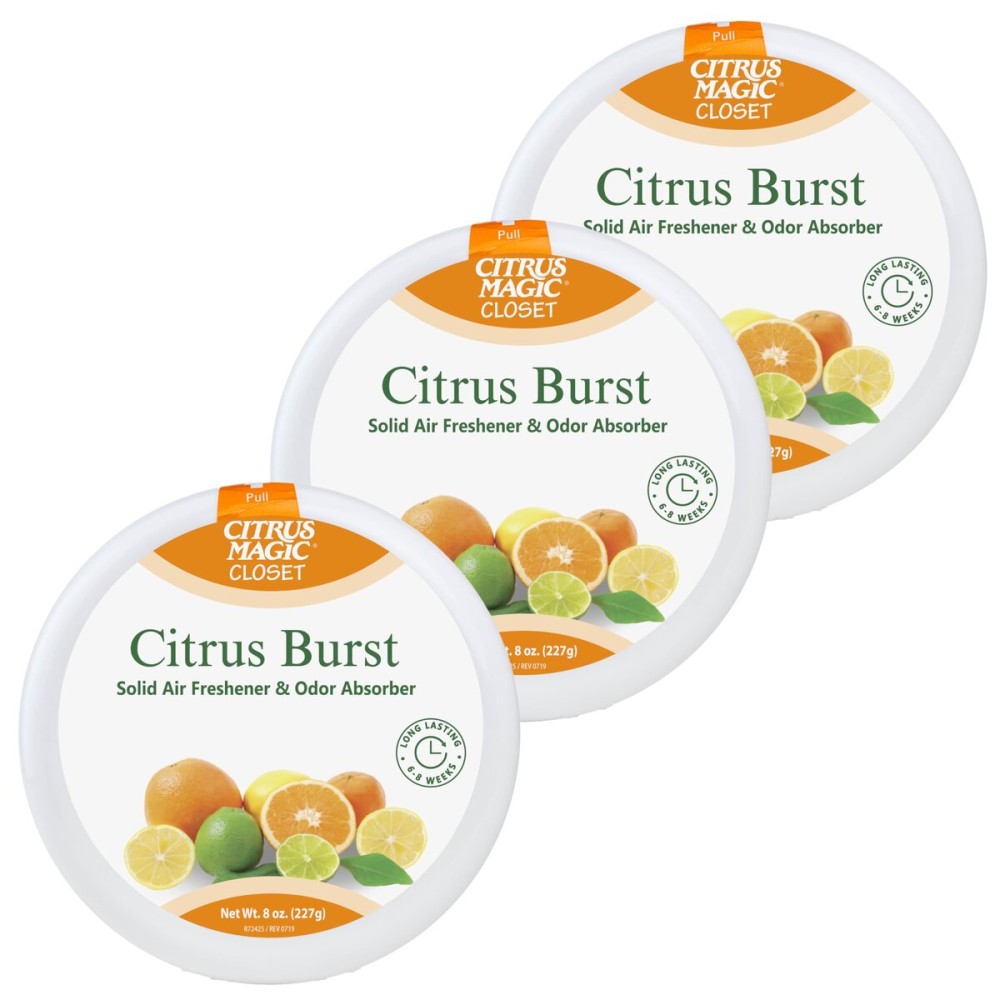 Citrus Magic For Closets Odor Absorbing Solid Air Freshener, Citrus Burst, 8-Ounce, Pack of 3