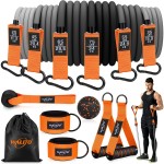 WALITO Resistance Bands Set - Exercise Bands with Handles, Door Anchor, Legs Ankle Straps, for Heavy Resistance Training, Physical Therapy, Muscle Training, Yoga, Home Workouts, Gym (Orange 300Lbs)