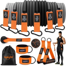 WALITO Resistance Bands Set - Exercise Bands with Handles, Door Anchor, Legs Ankle Straps, for Heavy Resistance Training, Physical Therapy, Muscle Training, Yoga, Home Workouts, Gym (Orange 300Lbs)