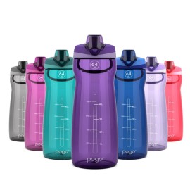 Pogo 64oz Plastic Water Bottle with Leak-Proof Chug Lid and Carry Handle, Reusable, BPA Free, Capacity Markings, Dishwasher Safe, Perfect for Travel, School, Outdoors, and Gym, Purple