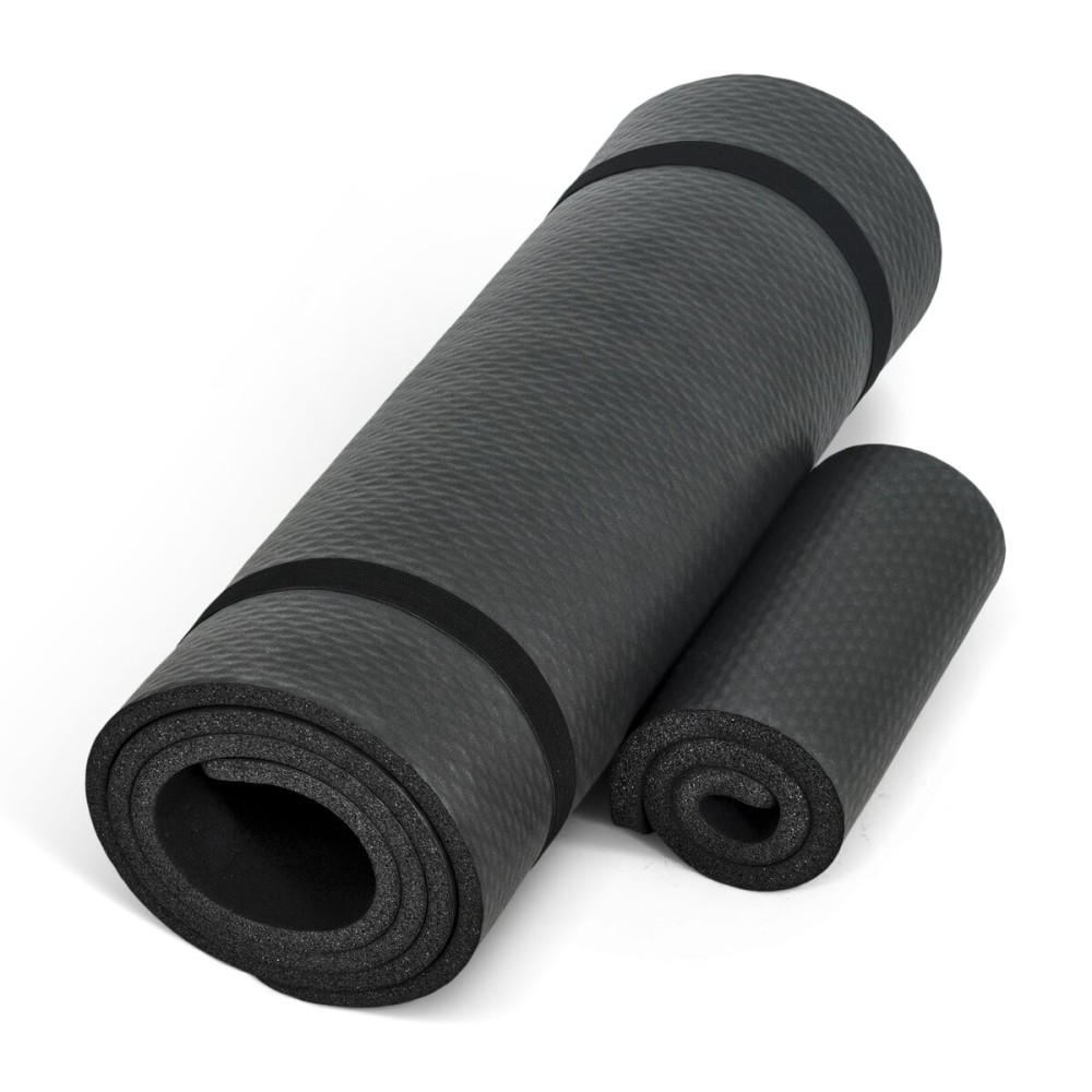 CAP Barbell Yoga Mat 1/2 Thick with Carrying Strap & Knee Pad - High Density Exercise Mat for Yoga, Pilates, Stretching, Floor & Fitness Workouts - 71\'\'x24\'\'x1/2 | Black