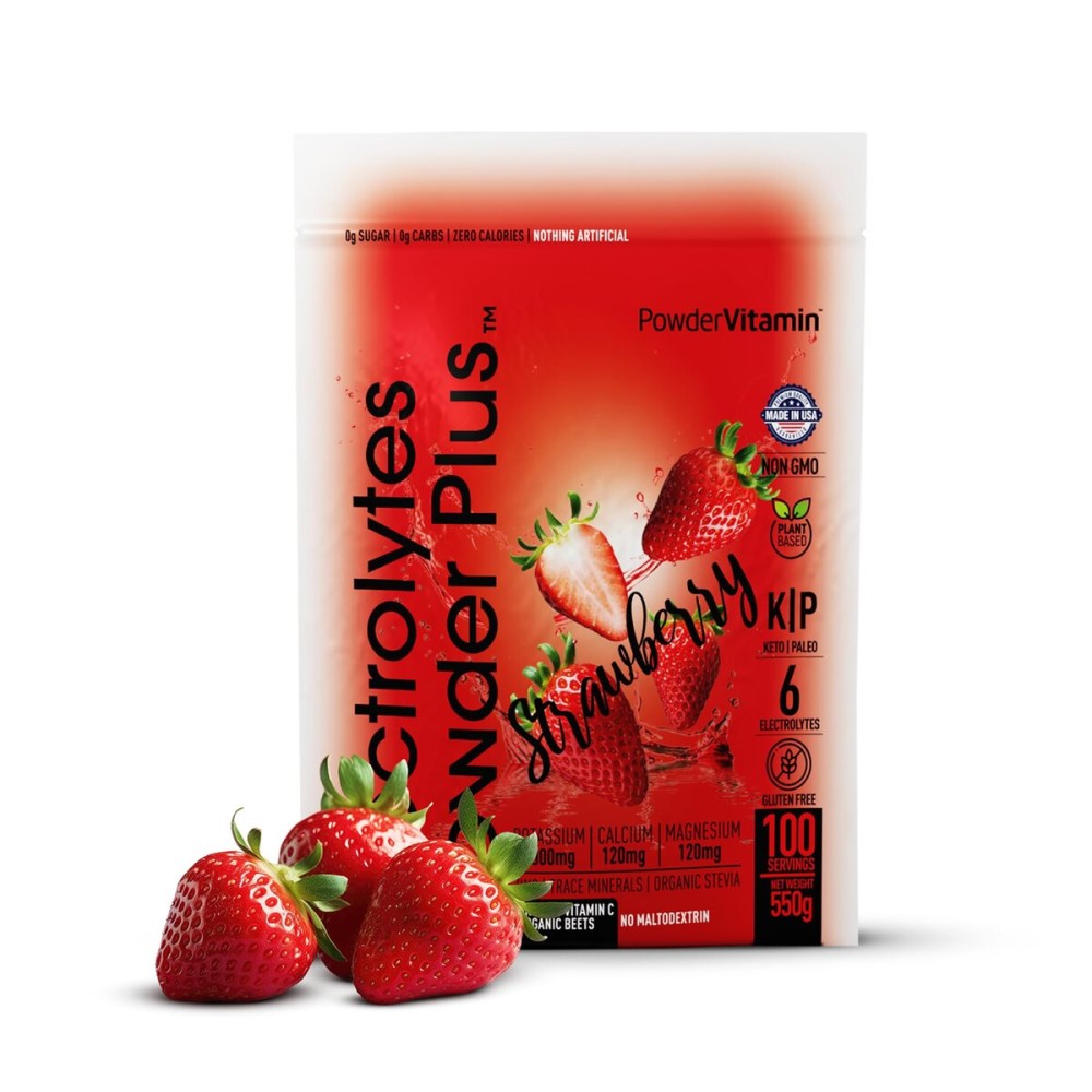 PowderVitamin Electrolytes Powder Plus (100 Servings) Strawberry Electrolyte Powder Zero Calorie Keto,0 Sugar, No Maltodextrin,1000mg Potassium,120mg Calcium,120mg Magnesium, Hydration Powder