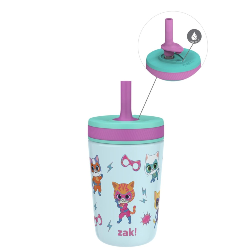 Zak Designs SuperKitties Kelso Toddler Cups For Travel or At Home, 12oz Vacuum Insulated Stainless Steel Sippy Cup With Leak-Proof Design is Perfect For Kids (Ginny, Sparks, Buddy, Bitsy)