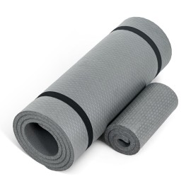 CAP Barbell Yoga Mat 1/2 Thick with Carrying Strap & Knee Pad - High Density Exercise Mat for Yoga, Pilates, Stretching, Floor & Fitness Workouts - 71\'\'x24\'\'x1/2 | Gray