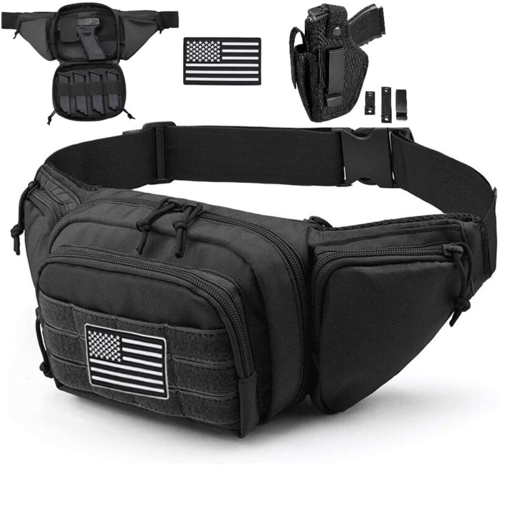 Vdones Tactical Fanny Pack Gun Holster Concealed Carry Pistol Military Tactical Waist Bag Waterproof Molle EDC Pouch with USA Flag Patch