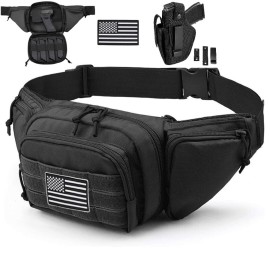 Vdones Tactical Fanny Pack Gun Holster Concealed Carry Pistol Military Tactical Waist Bag Waterproof Molle EDC Pouch with USA Flag Patch