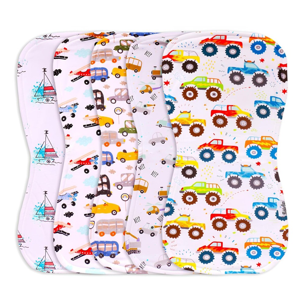 KiddyStar 5-Pack Organic Cotton Burp Cloths - Large, Ultra-Soft 3-Layer Towels for Burping, Shoulder & Hand Use, Highly Absorbent