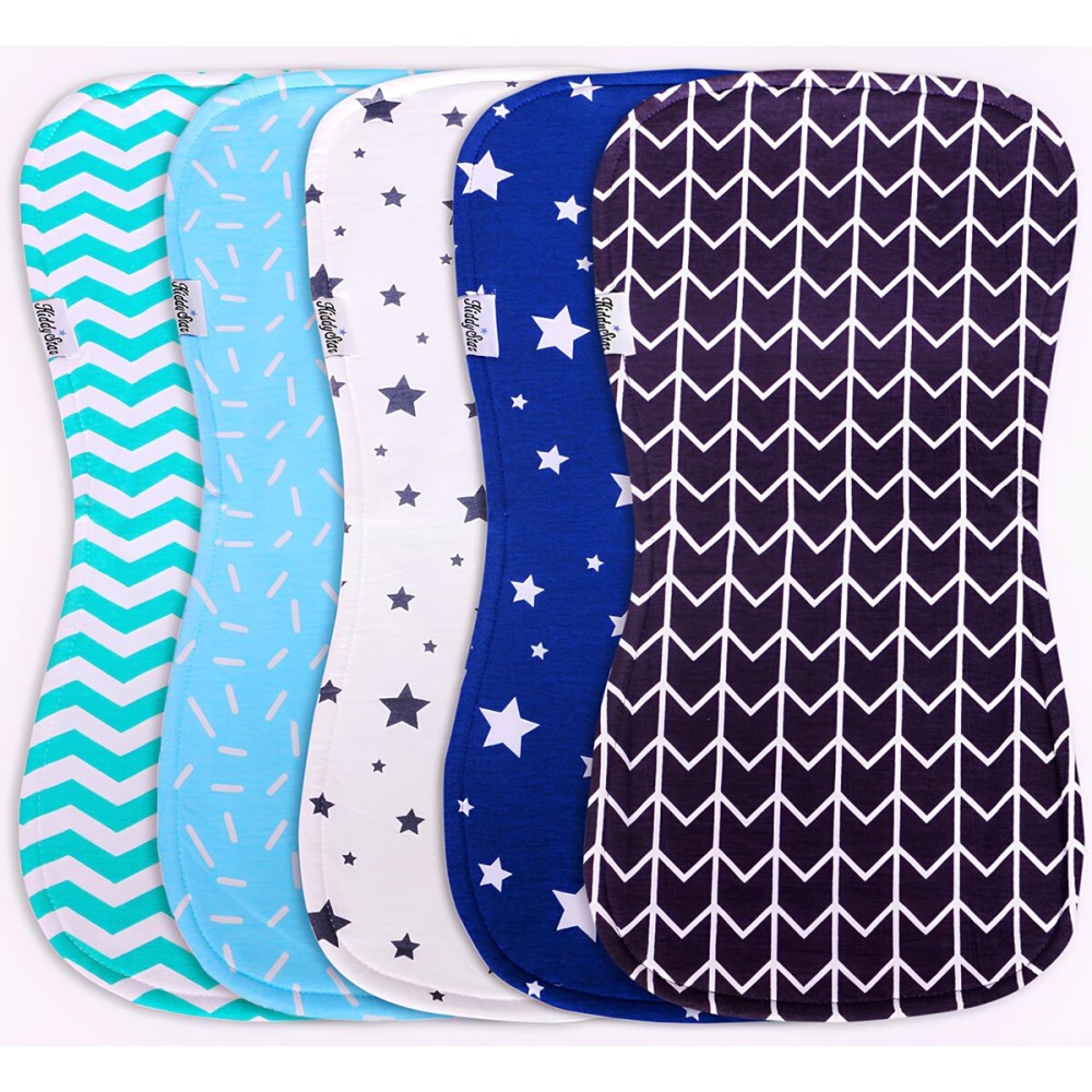 KiddyStar 5-Pack Organic Cotton Burp Cloths - Large, Ultra-Soft 3-Layer Towels for Burping, Shoulder & Hand Use, Highly Absorbent