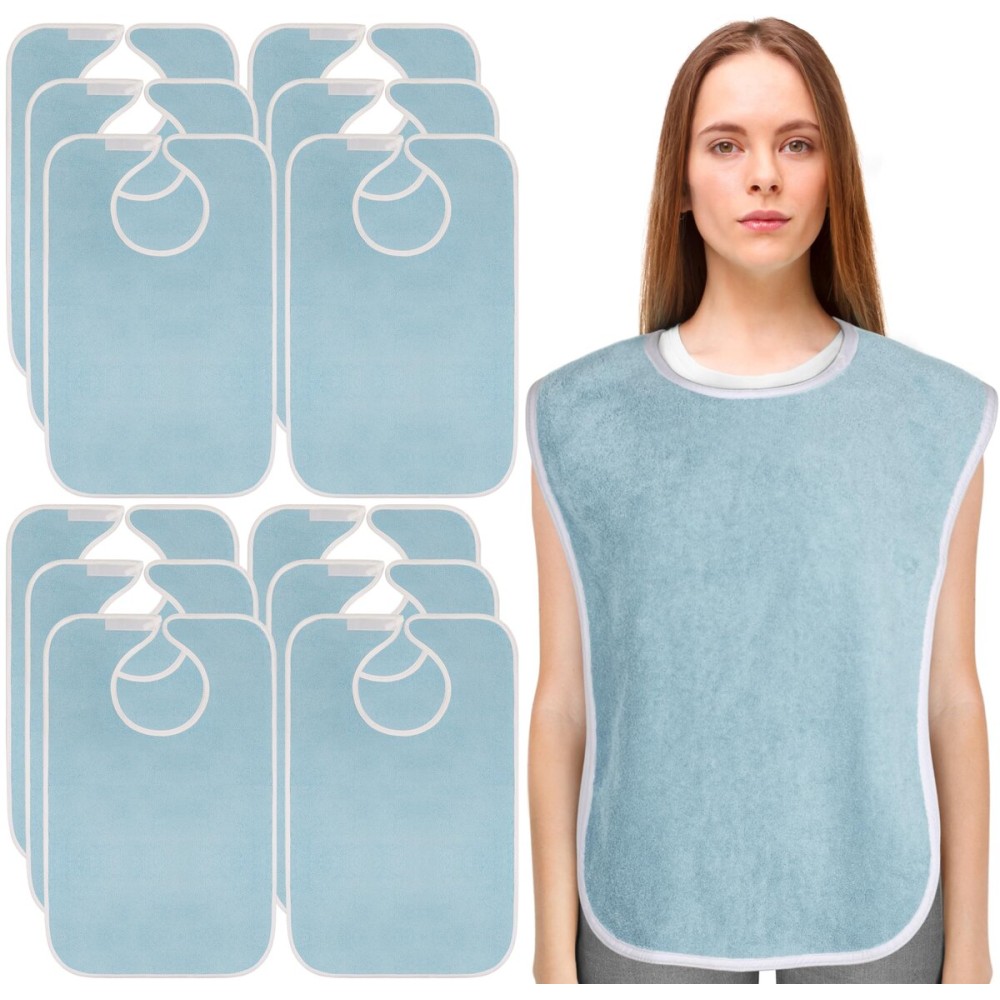 Utopia Towels 12 Pack Premium Unisex Adult Bibs for Elderly Women Men, Waterproof Bib for Eating, Adjustable and Washable (Blue)