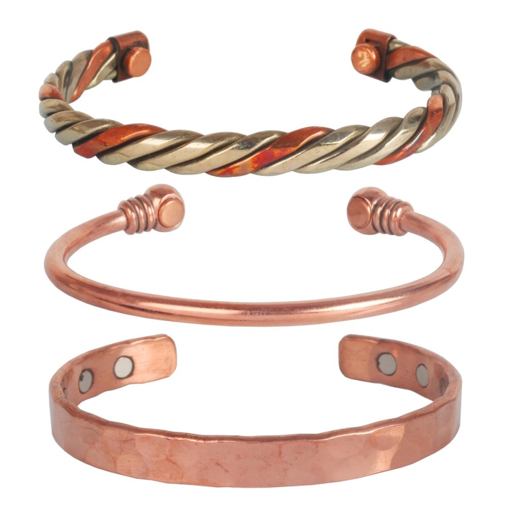 Touchstone copper bracelets | gift for men women |adjustable 100% pure solid real magnetic jewelry | handmade bracelet set combo | rope braided tibetan bangles. Set of 3 different designs