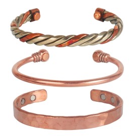 Touchstone copper bracelets | gift for men women |adjustable 100% pure solid real magnetic jewelry | handmade bracelet set combo | rope braided tibetan bangles. Set of 3 different designs
