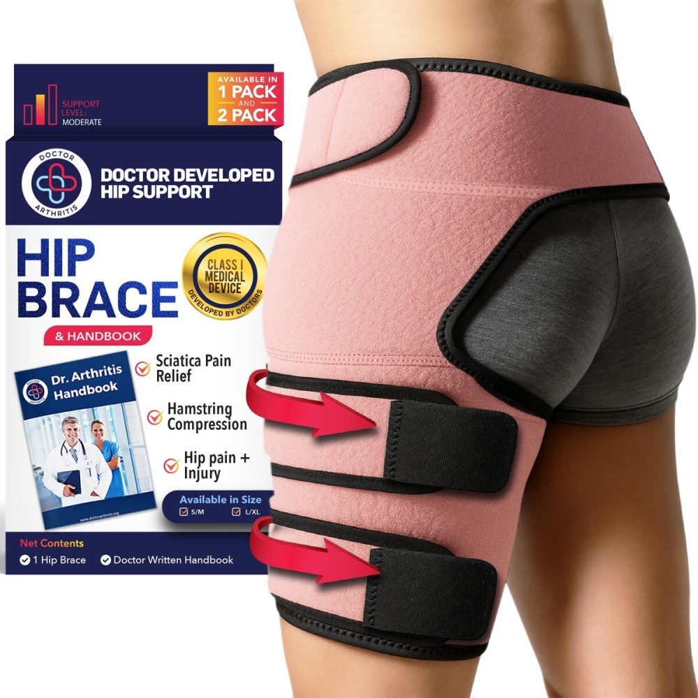 Dr. Arthritis Sciatica Hip Brace with Adjustable Thigh Compression, Hip Stabilizer for Walking, Sports & Daily Comfort, Sciatica Pain Relief Devices for Joint Stability & Injury Recovery (Pink, S/M)