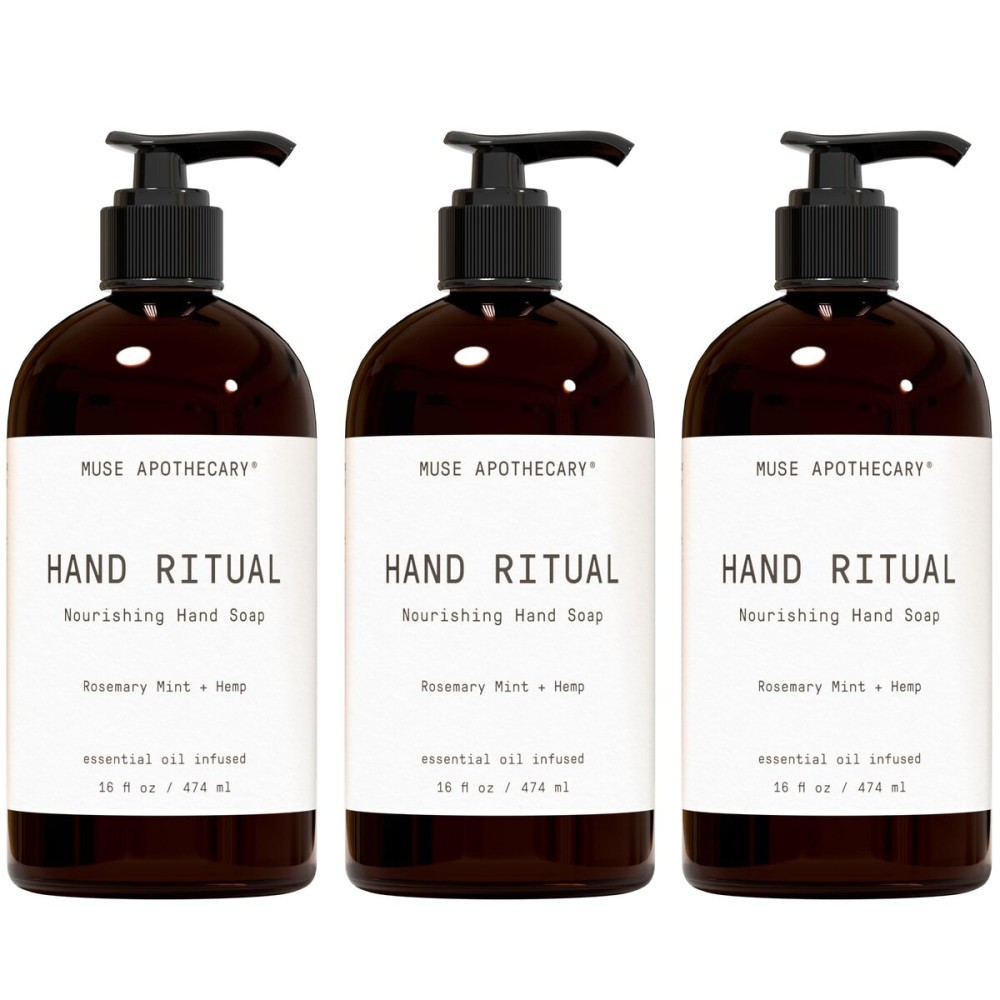 Muse Apothecary Hand Ritual - Aromatic and Nourishing Hand Soap, Infused with Natural Aromatherapy Essential Oils - USDA Certified Biobased - 16 oz, Rosemary Mint + Hemp, 3 Pack