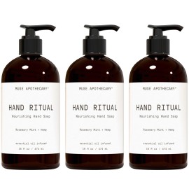Muse Apothecary Hand Ritual - Aromatic and Nourishing Hand Soap, Infused with Natural Aromatherapy Essential Oils - USDA Certified Biobased - 16 oz, Rosemary Mint + Hemp, 3 Pack