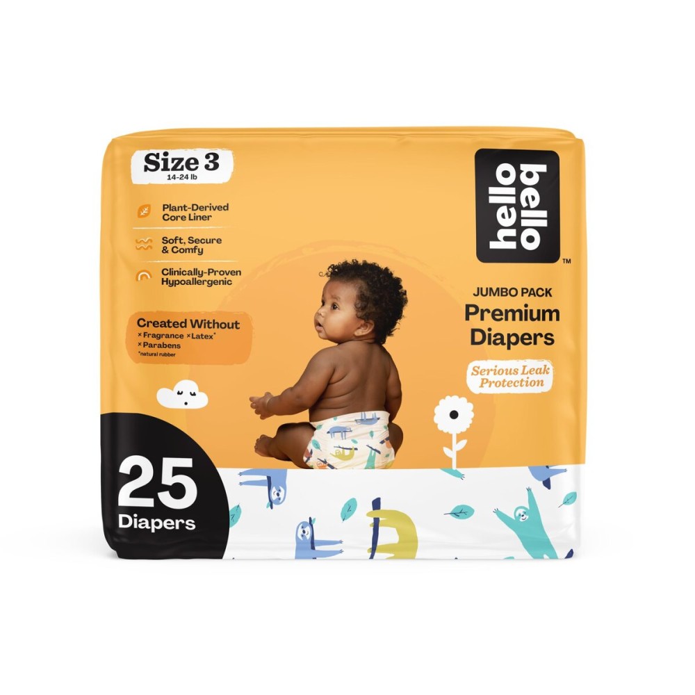 Hello Bello Premium Baby Diapers Size 3, 25 Count of Disposable, Extra-Absorbent, Hypoallergenic Baby Diapers with Snug and Comfort Fit, Sleepy Sloth