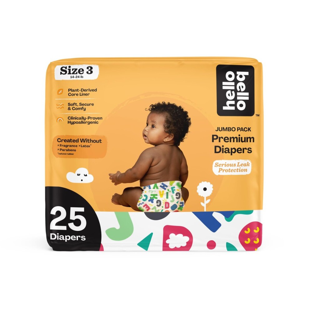 Hello Bello Premium Baby Diapers Size 3, 25 Count of Disposable, Extra-Absorbent, Hypoallergenic Baby Diapers with Snug and Comfort Fit, Alphabet Soup