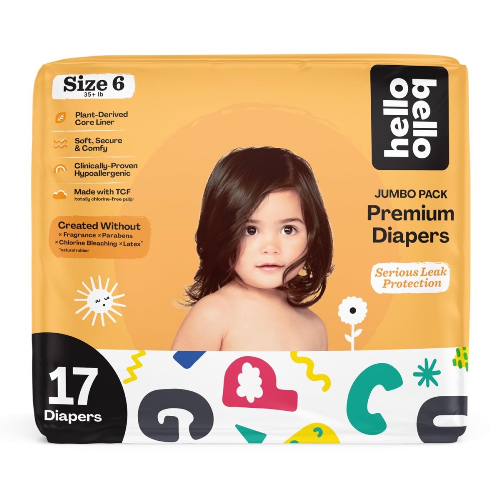Hello Bello Premium Baby Diapers Size 6, 17 Count of, Extra-Absorbent, and Hypoallergenic Baby Diapers with Snug and Comfort Fit, Alphabet Soup