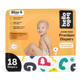 Hello Bello Premium Baby Diapers Size 5, 18 Count of Disposable, Extra-Absorbent, Hypoallergenic Baby Diapers with Snug and Comfort Fit, Alphabet Soup