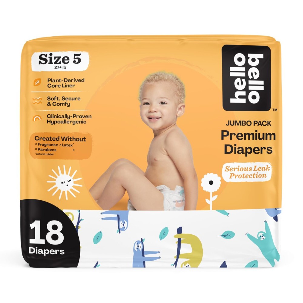 Hello Bello Premium Baby Diapers Size 5, 18 Count of Disposable, Extra-Absorbent, Hypoallergenic Baby Diapers with Snug and Comfort Fit, Sleepy Sloth