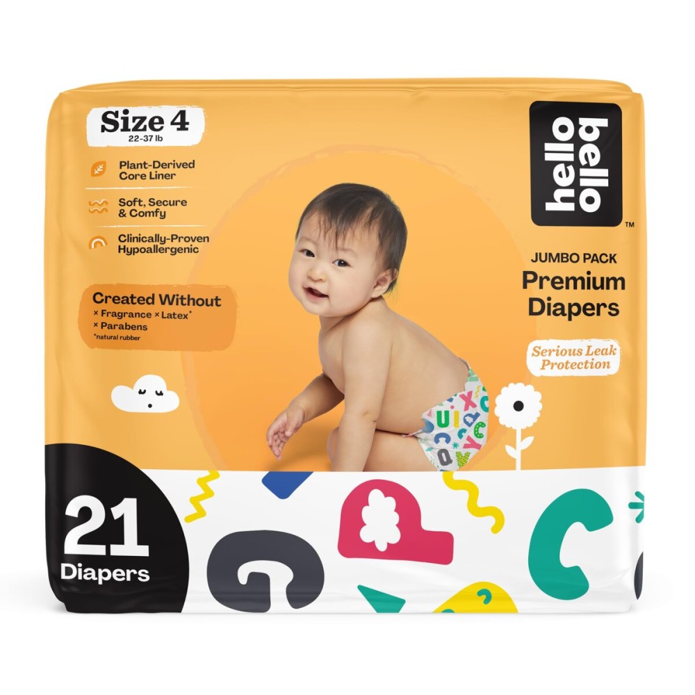 Hello Bello Premium Baby Diapers Size 4, 21 Count of Disposable, Extra-Absorbent, Hypoallergenic Baby Diapers with Snug and Comfort Fit, Alphabet Soup