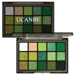 UCANBE Green Eyeshadow Makeup Palette, 15 Colors Bright Dark Green Shimmer Matte Metallic Glitter Eye Shadow, Forest Emerald Lime Pallet Kit for Cosplay Parties Christmas Halloween SFX