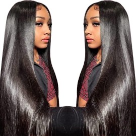 TTSMINS 13x6 Lace Front Wigs Human Hair for Women 180 Density 32 Inch Straight Lace Front Wigs HD Transparent Frontal Wigs Human Hair Lace Front Wigs Pre Plucked with Baby Hair Glueless Wigs