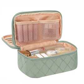 Relavel Small Makeup Bag, Travel Cosmetic Bag Make Up Pouch, Small Makeup Organizer Bag for Women, Waterproof Handbag Toiletry Bag Essentials for Daily Use (Green)