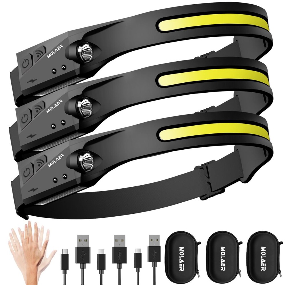 MOLAER Headlamp Rechargeable, 230 Wide Beam Head Lamp, Motion Sensor LED Head lamp, 5 Modes Headlamps for Adults, Bright Head Lights for Forehead, Outdoor Camping Headlight