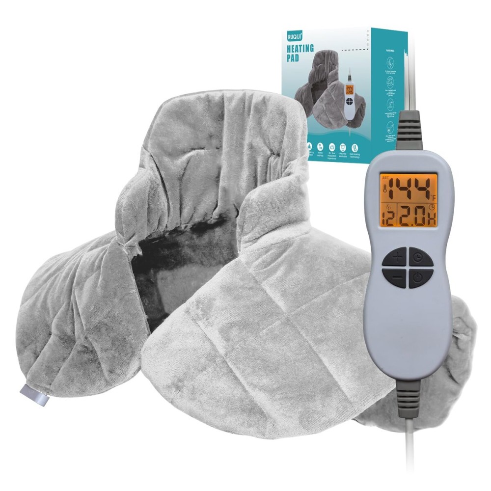 Ruqiji Neck&Shoulder&Back Heating Pad, Pain Relief for Back/Neck/Shoulders/Menstrual Pain, Christmas Gifts for Women Men Mom Dad (01-Light Gray, 19 x 24)