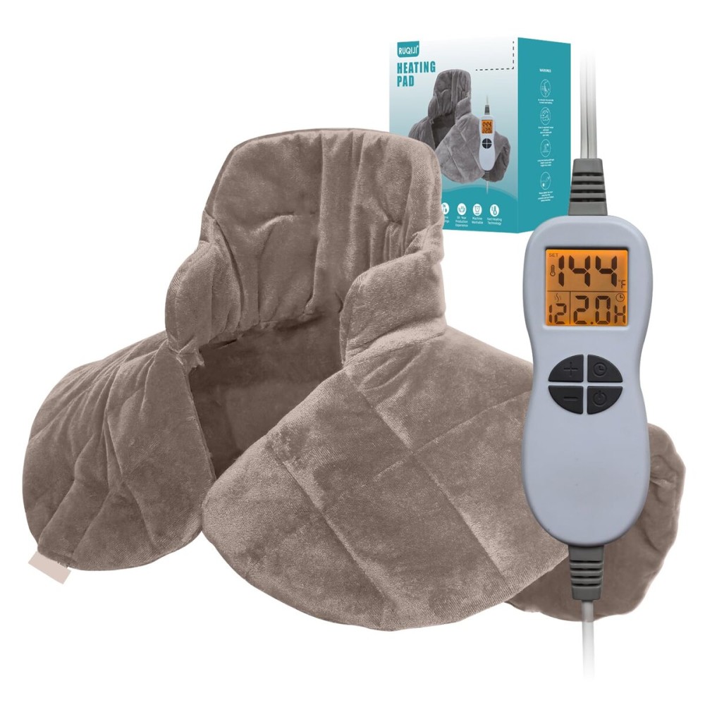 Ruqiji 19 x 24 Weighted Neck&Shoulder Heating Pad, 2.5lbs with 12 Temperature Settings&Countdown timer,Pain Relief for Neck/Shoulders/Menstrual Pain, Christmas Gifts for Women Men Mom Dad(Light Tan)