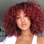 YEAME Afro Curly Wigs for Women - Kinky Afro Curly Wig with Bangs Burgundy Color Synthetic Cosplay Wigs with 1 Wig Comb and 4pcs Wig Caps