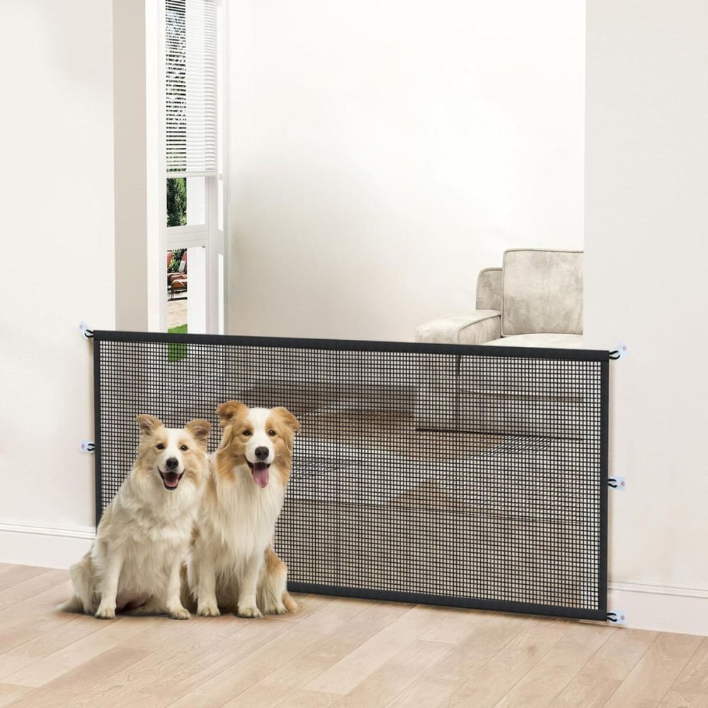 Magic Mesh Dog Gate for Doorways - Indoor Pet Gate 30x70 for Kitchen, Stairs, Hallway, Fits 64-66 Wide Openings