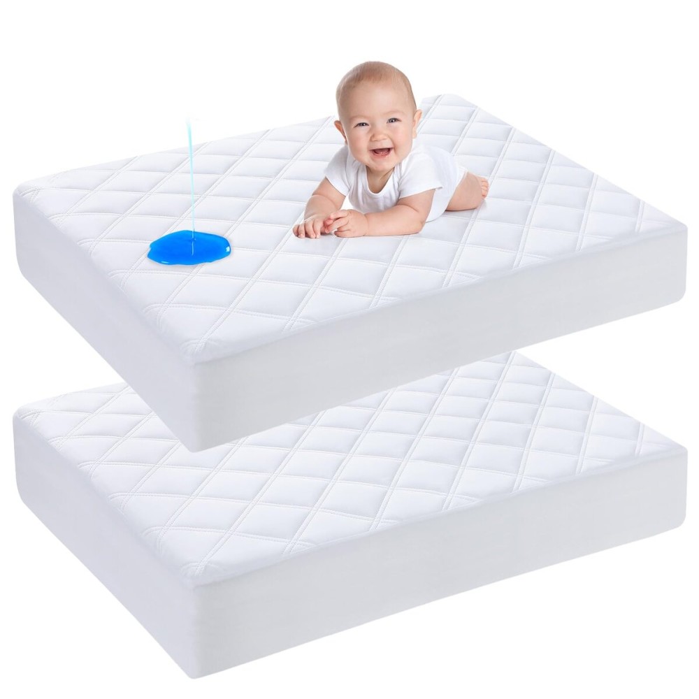 Yoofoss Waterproof Pack and Play Mattress Protector 2 Pack, Quilted Pack and Play Mattress Pad Cover Ultra Soft and Breathable, Playpen/Playard Mattress Sheet for Standard Pack n Play Size 39\'\'x27\'\'