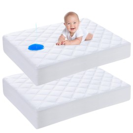 Yoofoss Waterproof Pack and Play Mattress Protector 2 Pack, Quilted Pack and Play Mattress Pad Cover Ultra Soft and Breathable, Playpen/Playard Mattress Sheet for Standard Pack n Play Size 39\'\'x27\'\'