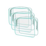 Buminee Clear Travel Bags for Toiletries, Makeup Bags, Cosmetic Bags, 6.3 x1.77 x5.1 Plastic Toiletry Bag, Clear Pouch, Cosmetic Bag for Women and Men-3 Pack Blue