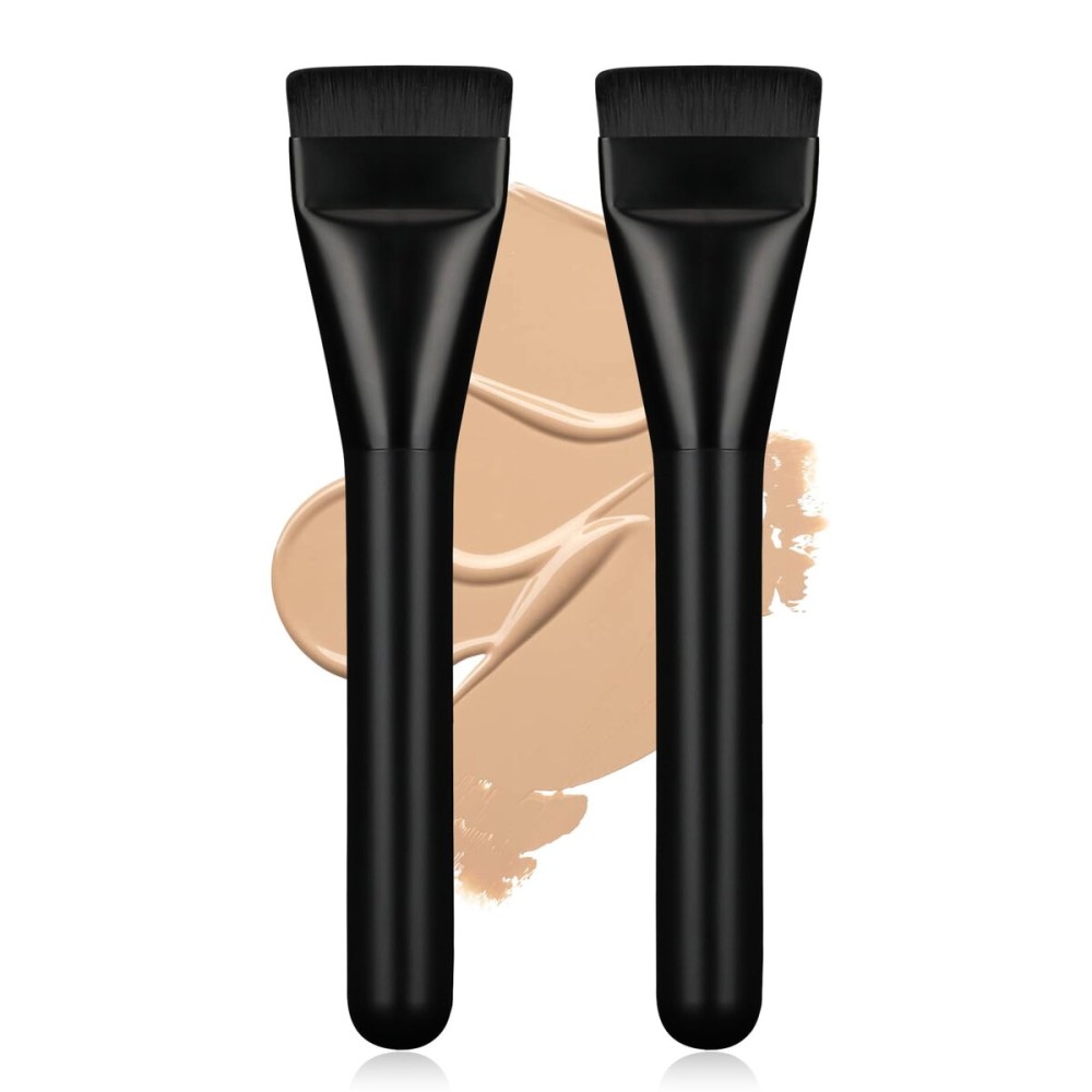 BEAUTYFACTOR 2Pcs Flat Foundation Brush,Face Mask Brush Makeup Spatula Facial Brush for Liquid Foundation Mask,Premium Face Korean Makeup Brush for Blending Cream (Black&Black)