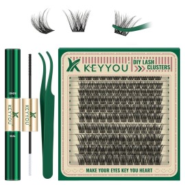 Lash Extension Kit 120pcs Lash Clusters Lash Bond and Seal Eyelash Extension Kit KEYYOU D Curl 8-18MIX Soft Natural Lashes with Lash Applicator for DIY at Home(Kit-DV02-8-18MIX)