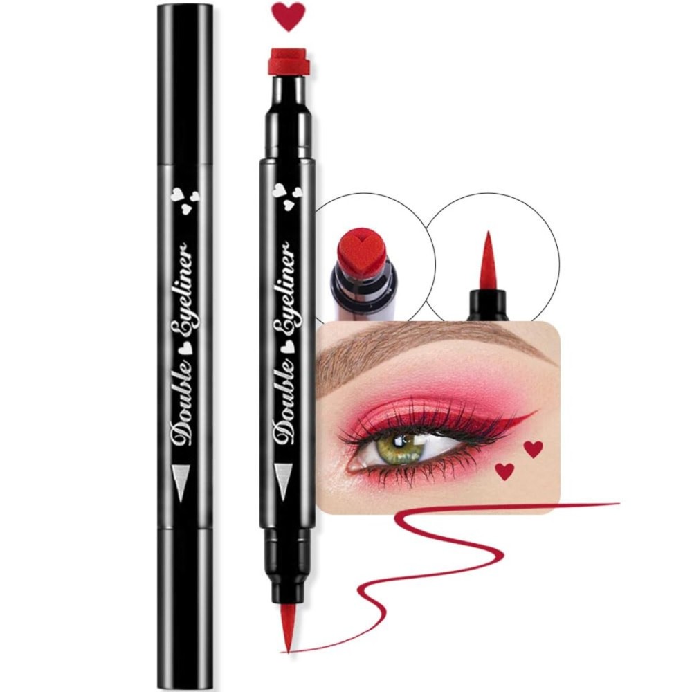 evpct 1Pcs Red Colored Winged Eyeliners Stamp, Red Hearts Face Stamps Makeup Eyeliner Eye Stamp Liners Tool Set Kit for Women Waterproof, Wing Eyeliner Stamp Figures Tool Wingliner Shapes, 08