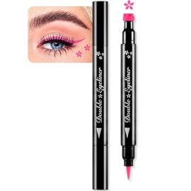 evpct 1Pcs Pink Colored Winged Eyeliners Stamp, Pink Flowers Face Stamps Makeup Eyeliner Eye Stamp Liners Tool Set Kit for Women Waterproof, Wing Eyeliner Stamp Figures Tool Wingliner Shapes, 07