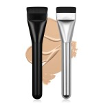BEAUTYFACTOR 2Pcs Flat Foundation Brush,Face Mask Brush Makeup Spatula Facial Brush for Liquid Foundation Mask,Premium Face Korean Makeup Brush for Blending Cream (Black&Silver)