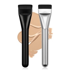 BEAUTYFACTOR 2Pcs Flat Foundation Brush,Face Mask Brush Makeup Spatula Facial Brush for Liquid Foundation Mask,Premium Face Korean Makeup Brush for Blending Cream (Black&Silver)