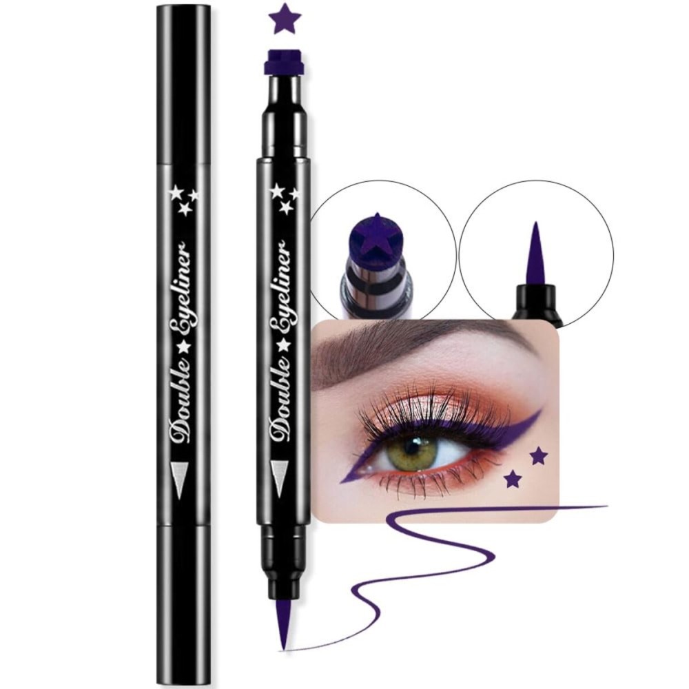 evpct 1Pcs Purple Colored Winged Eyeliners Stamp, Purple Stars Face Stamps Makeup Eyeliner Eye Stamp Liners Tool Set Kit for Women Waterproof, Wing Eyeliner Stamp Figures Tool Wingliner Shapes, 05