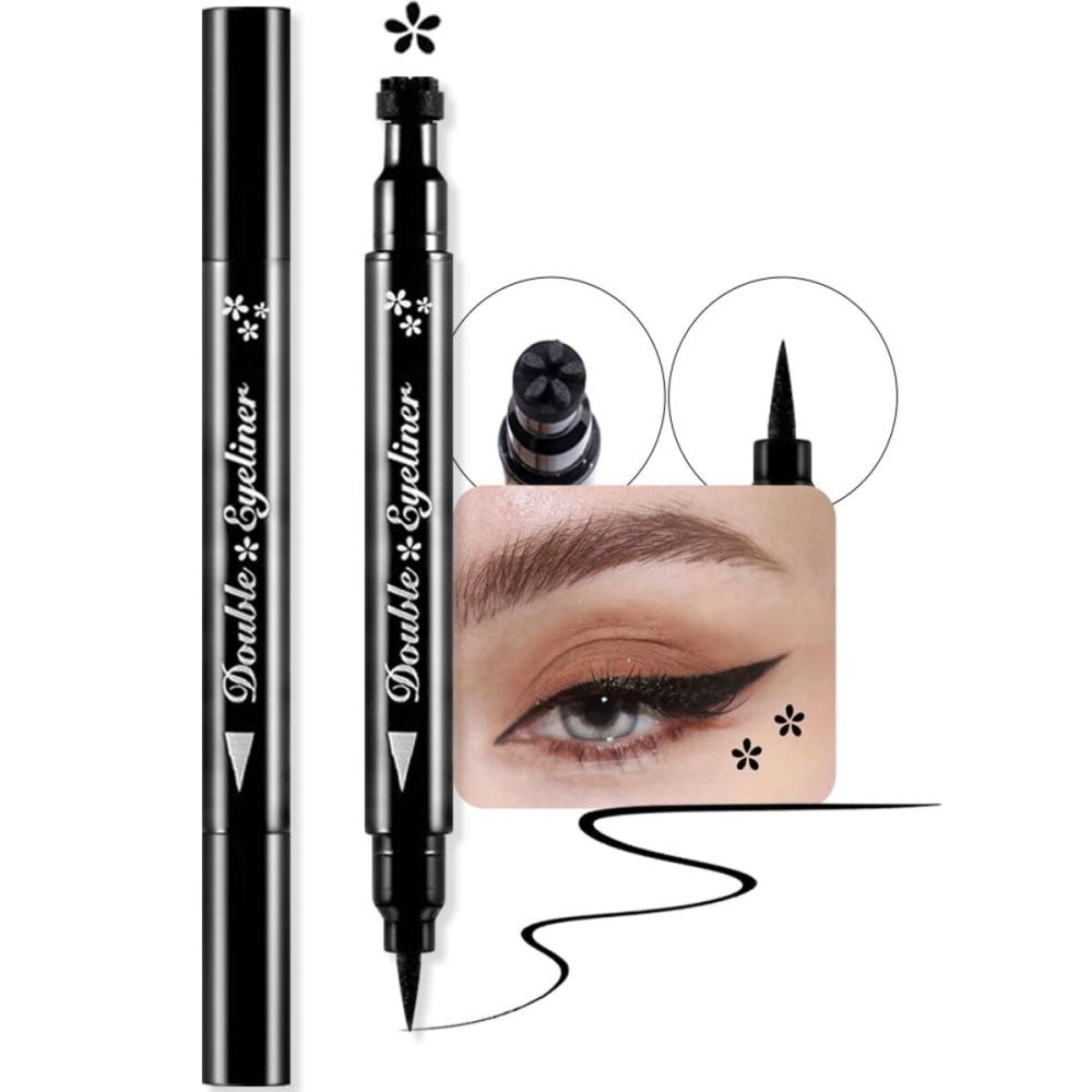 evpct 1Pcs Black Colored Winged Eyeliners Stamp, Black Flowers Face Stamps Makeup Eyeliner Eye Stamp Liners Tool Set Kit for Women Waterproof, Wing Eyeliner Stamp Figures Tool Wingliner Shapes, 03